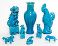 A Group of Eight Turquoise Glazed Porcelain Articles Height 10 1/2 inches.