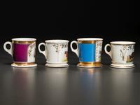 Four Porcelain Occupational Shaving Mugs of Bovine Interest