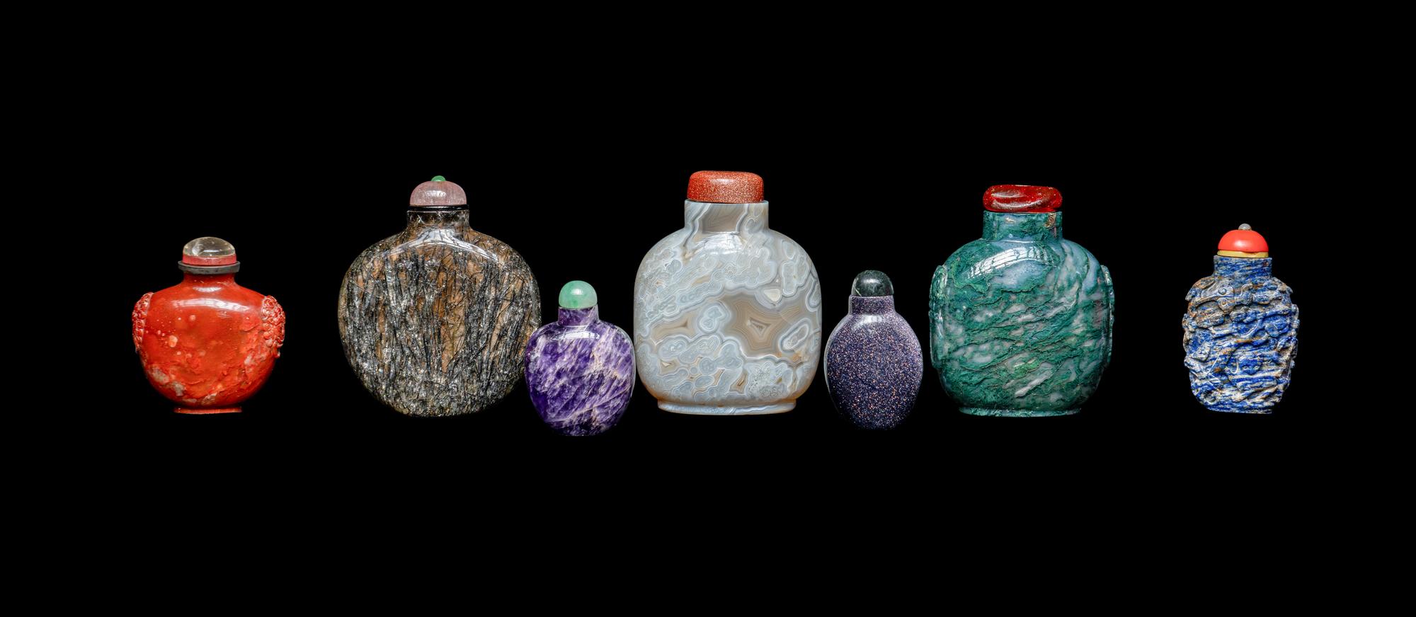 Seven Chinese Hardstone Snuff Bottles