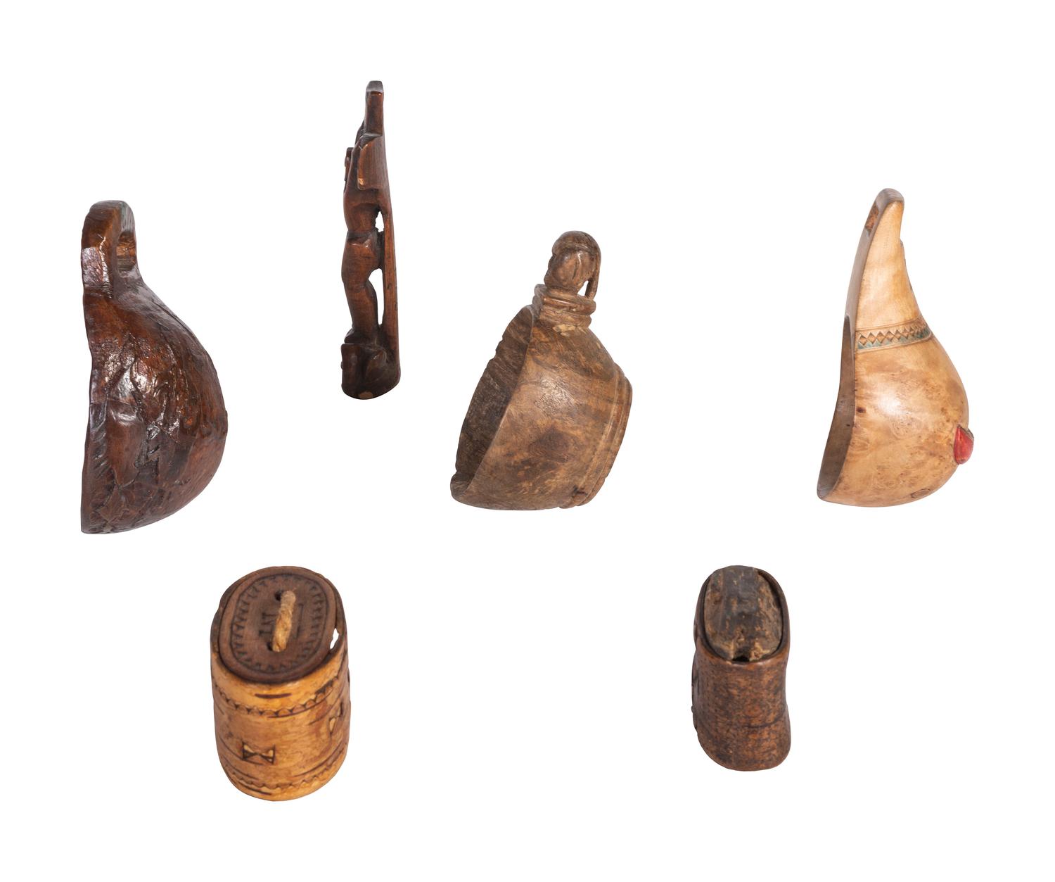 Collection of Canoe Cups, Birchbark Snuff Boxes, and Crucifix