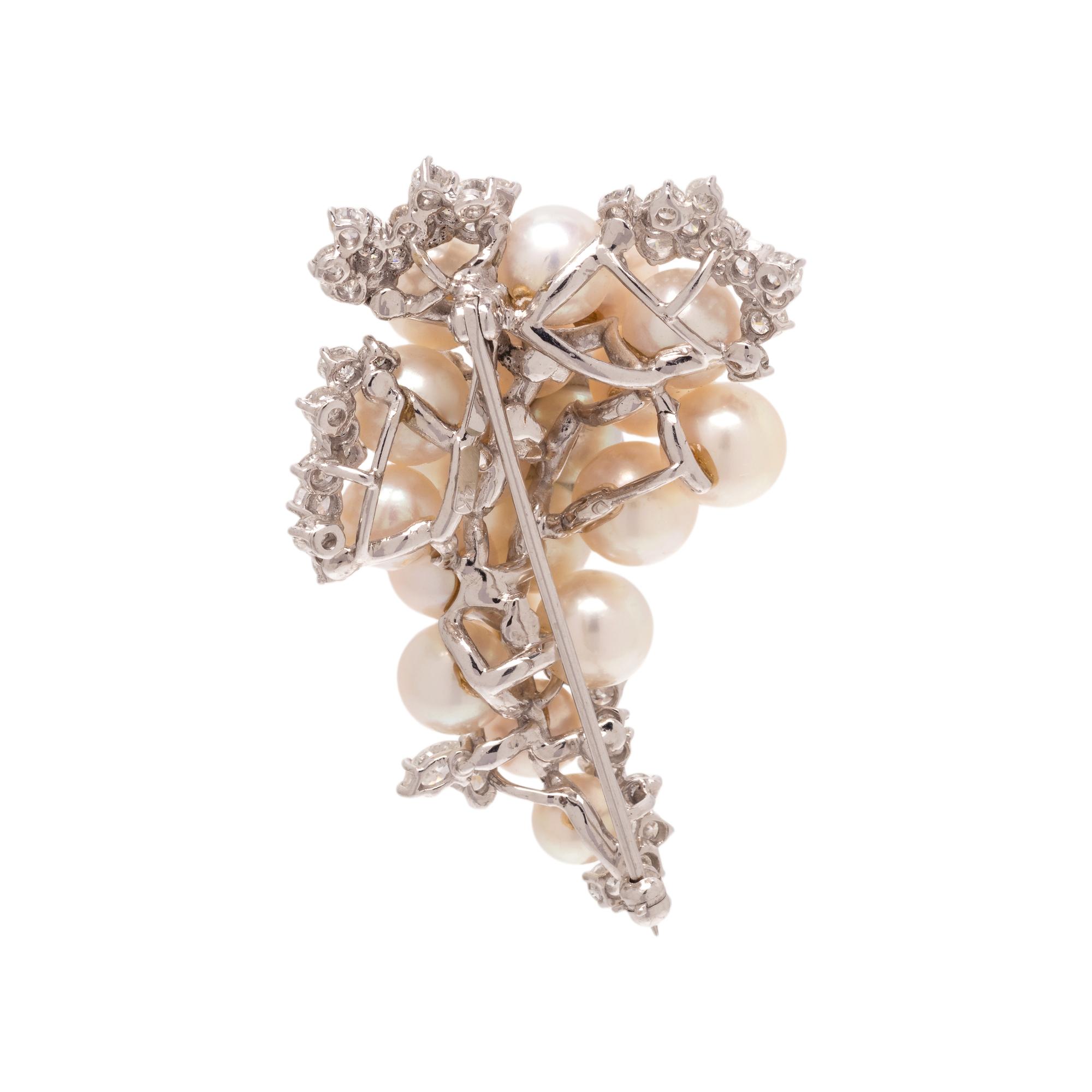 CULTURED PEARL AND DIAMOND BROOCH