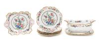 Seven Worcester Porcelain Table Articles Width of widest 9 1/4 inches.