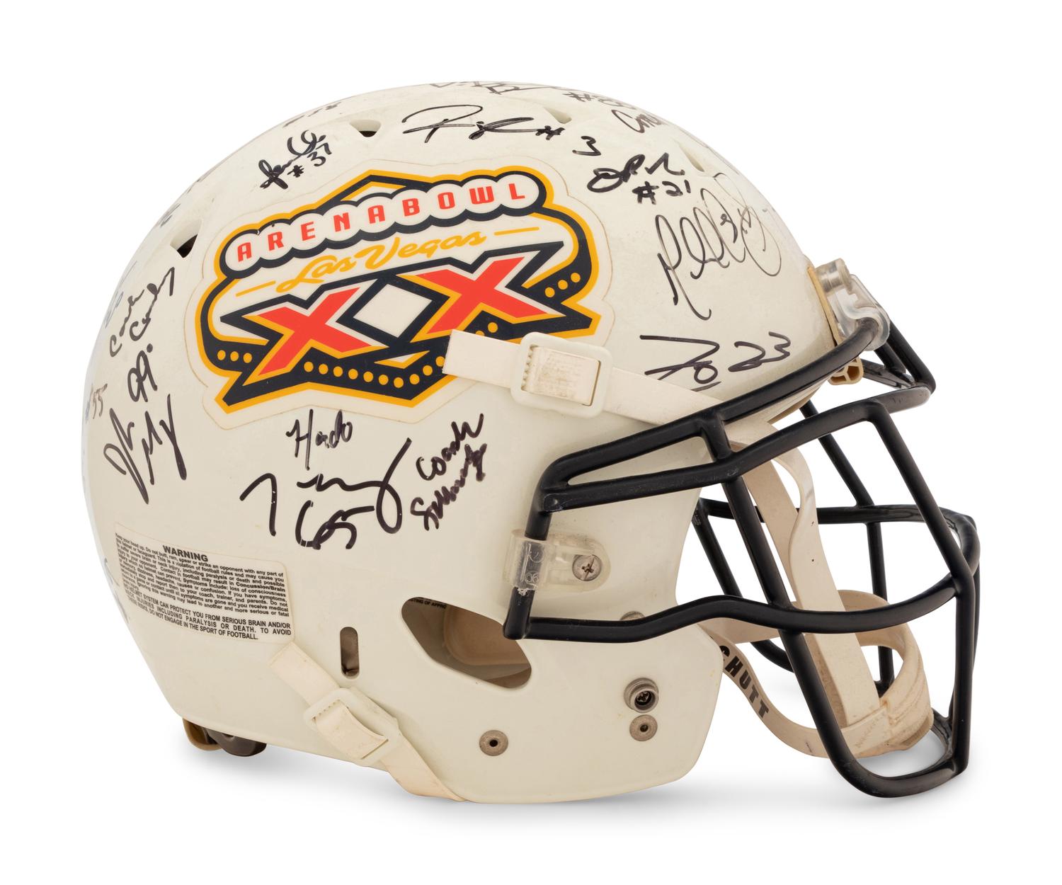 A 2006 Chicago Rush Team Signed Autograph Arena Bowl XX Football Helmet Presented to Mike Ditka Formerly Displayed at Mike Ditka's Restaurant