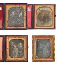 [EARLY PHOTOGRAPHY]. A collection of pairs and trios of portraits featuring the same male and female subjects, many likely copy images, including: