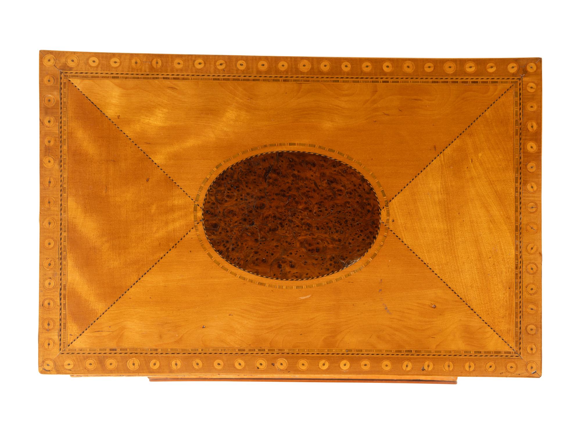 A George III Satinwood, Yew Wood and Marquetry Fall-Front Writing Cabinet on Stand