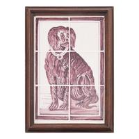 A Pair of Framed White and Sepia Glazed Tile Panels of Dogs