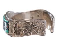 Sterling Silver Cuff Bracelet, with Micro Mosaic Inlay Lot is located and will ship from Denver, Colorado.
