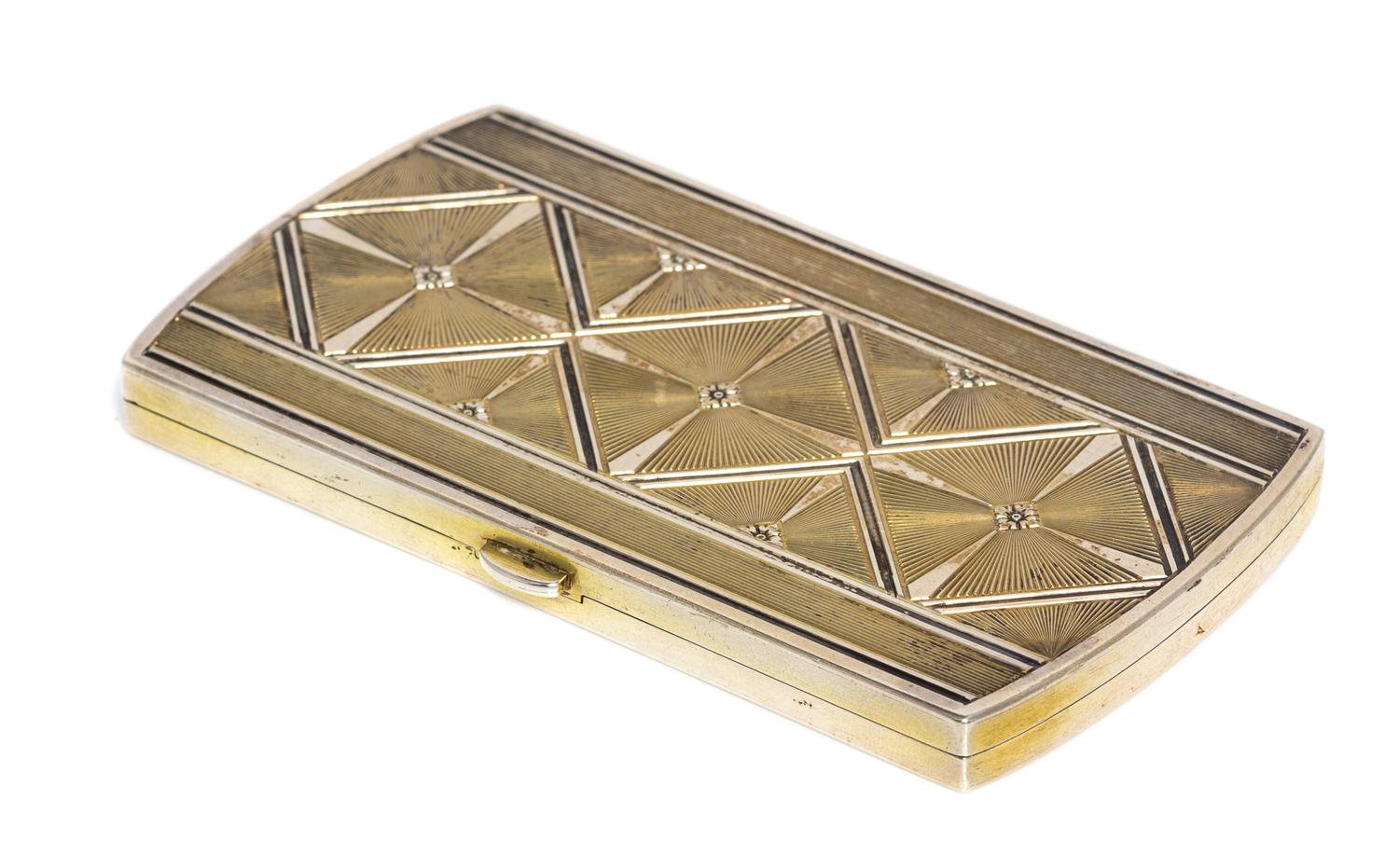 A French Art Deco Silver Cigarette Case, , the case worked to show rosettes and sunburst engine-turned decoration.