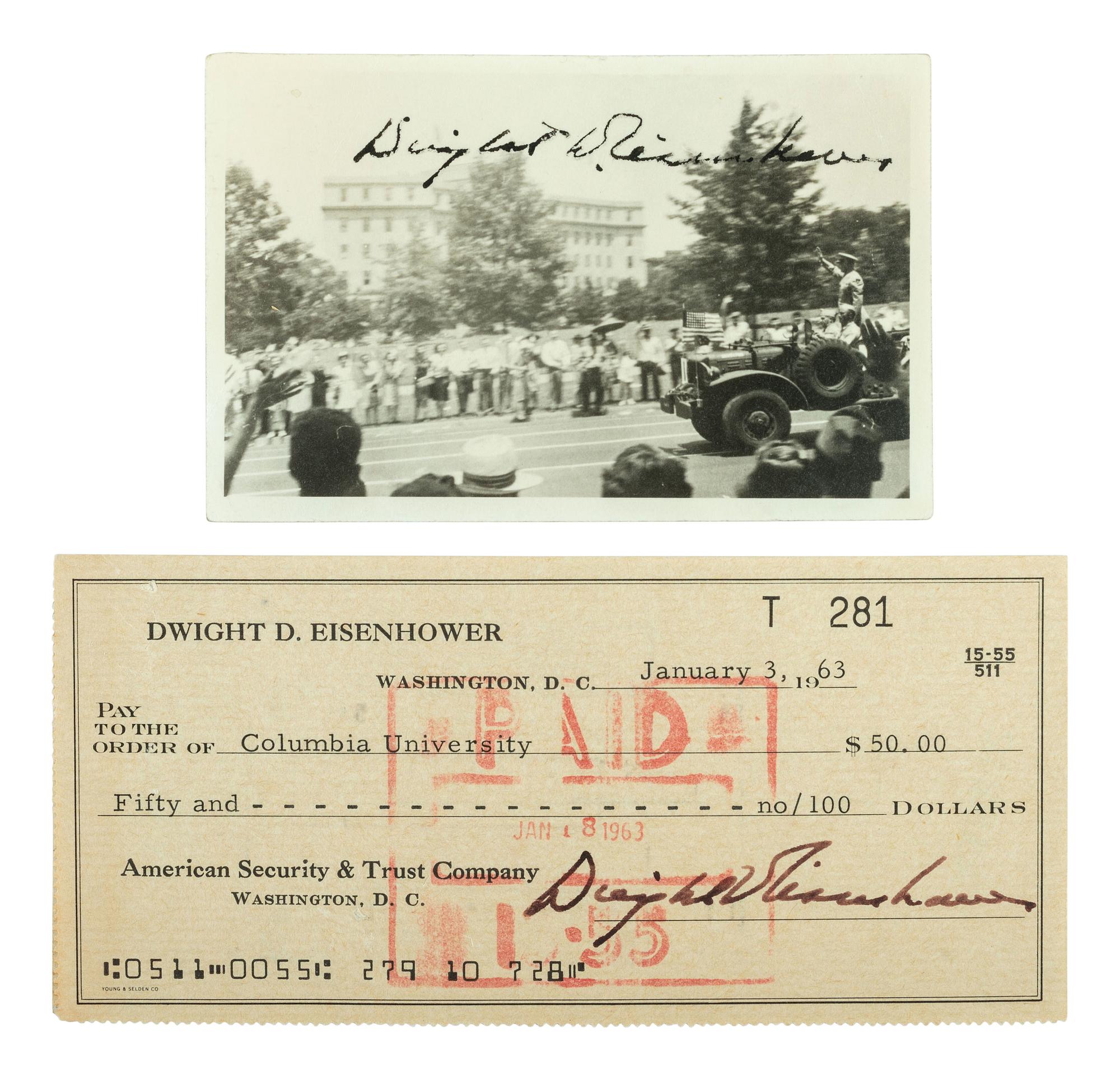 EISENHOWER, Dwight D. (1890-1969). A group of 2 signed items with related correspondence and ephemera.
