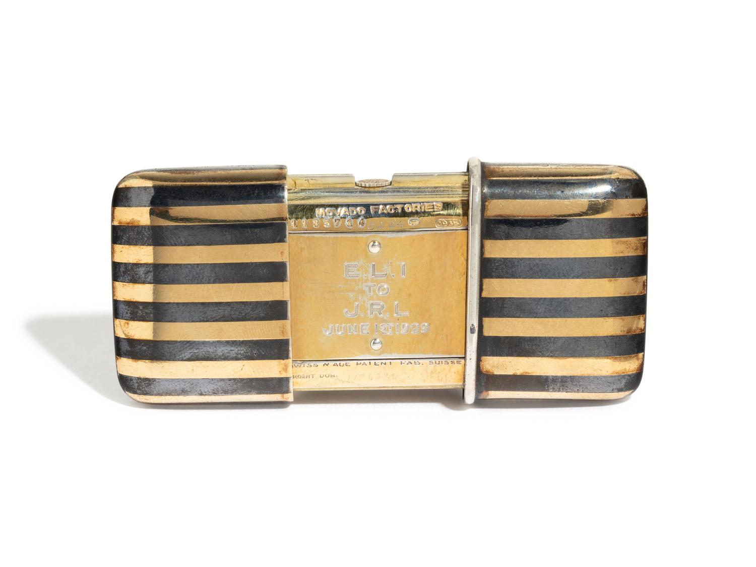 CARTIER, ART DECO, STERLING SILVER, STEEL AND GOLD-PLATE TRAVEL CLOCK