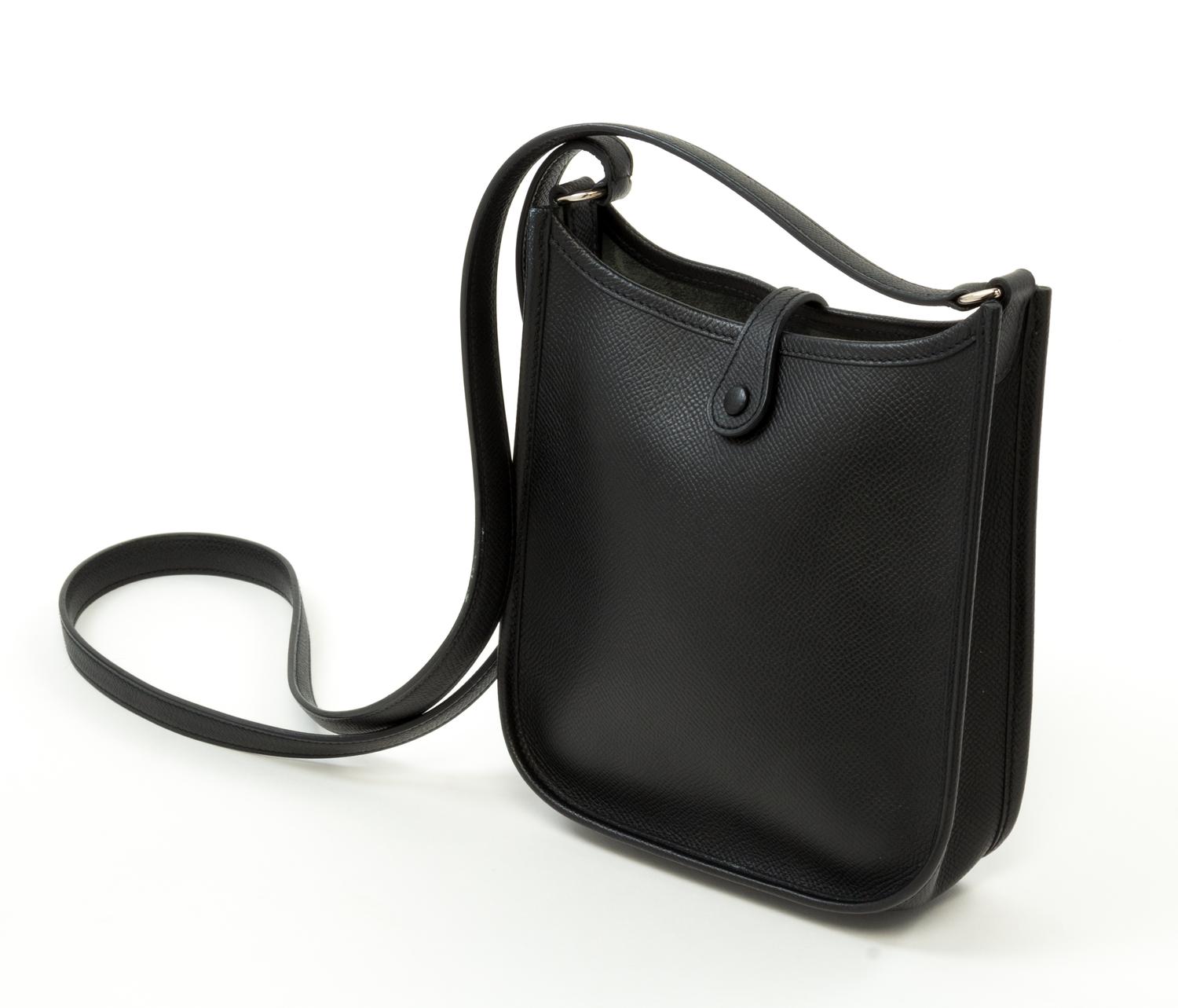 An Hermès Black Epsom Evelyne TPM, 6.7" x 7" x 2"; Strap drop: 22"