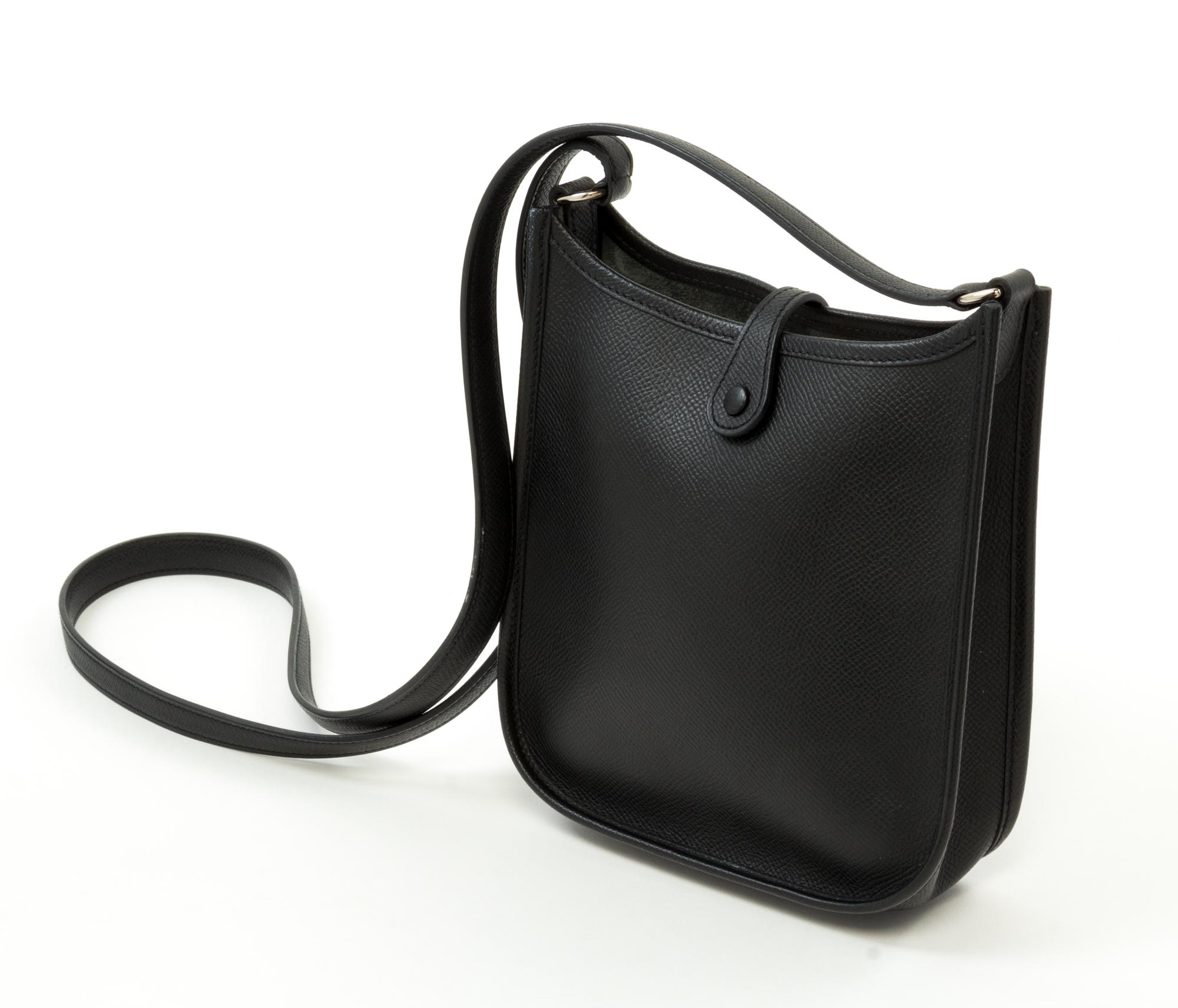 An Hermès Black Epsom Evelyne TPM, 6.7" x 7" x 2"; Strap drop: 22"