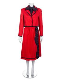 One Bill Blass Dress and Jacket, One Galanos Skirt Suit, and One Koos Ven den Akker Skirt Suit, 1970s-1980s — Sold to benefit the Art Acquisition Fund at the Indianapolis Museum of Art at Newfield.