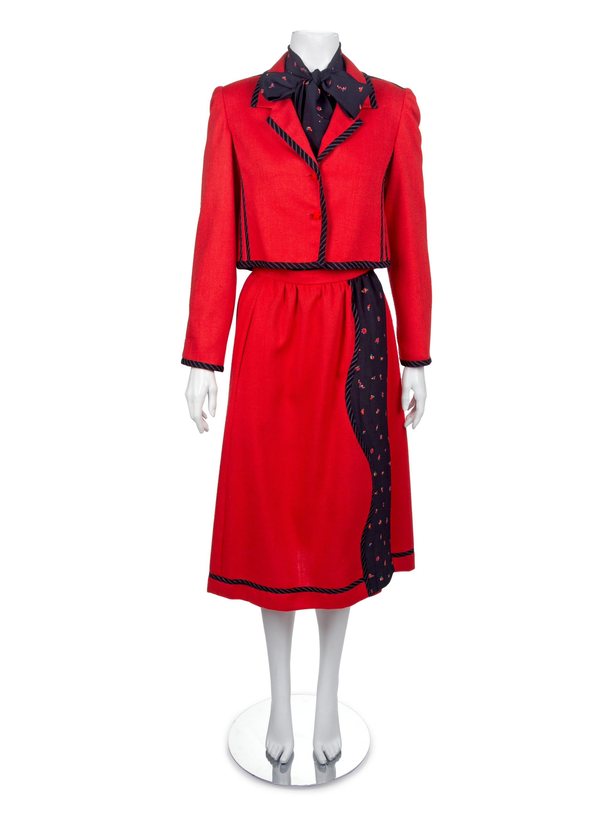 One Bill Blass Dress and Jacket, One Galanos Skirt Suit, and One Koos Ven den Akker Skirt Suit, 1970s-1980s — Sold to benefit the Art Acquisition Fund at the Indianapolis Museum of Art at Newfield.