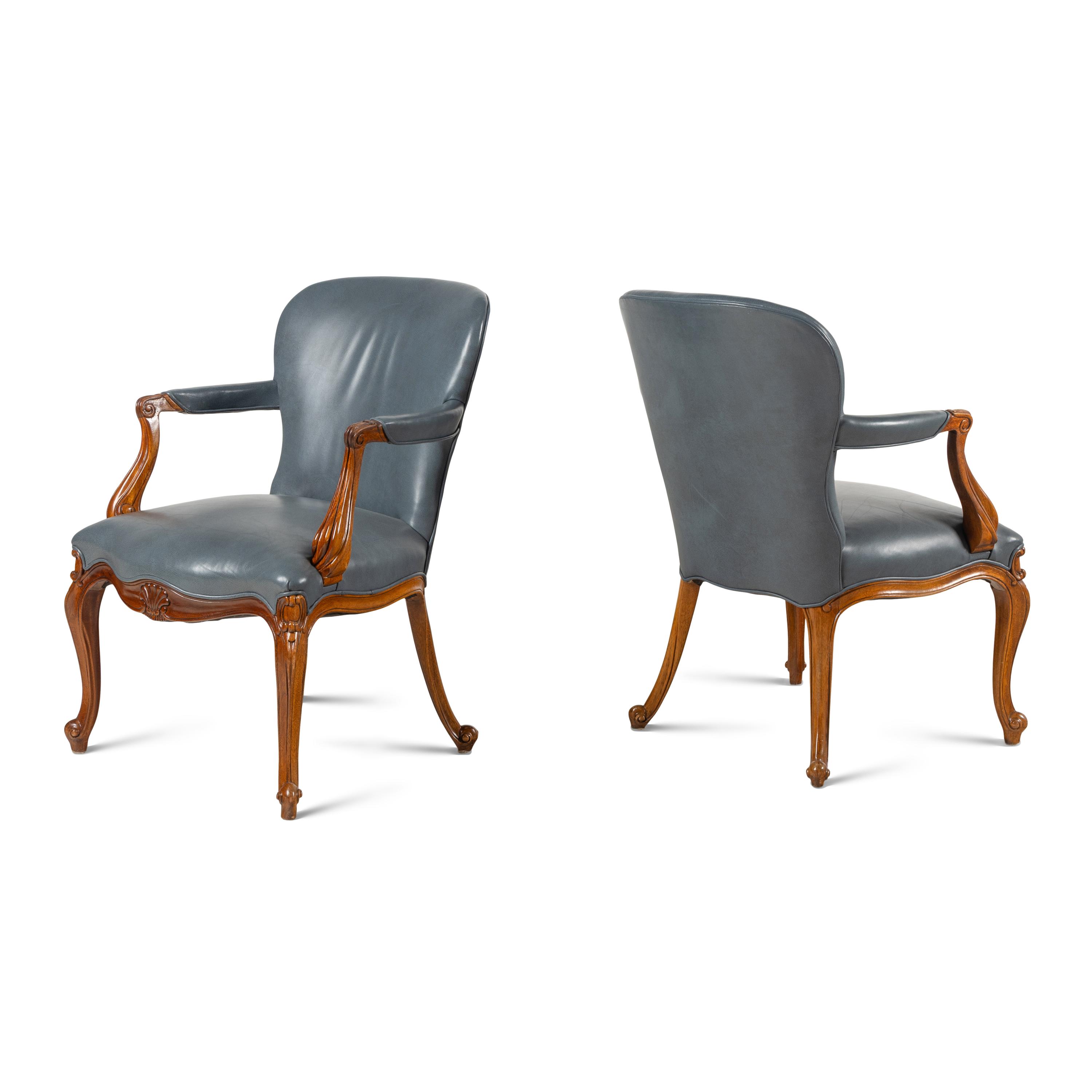 A Set of Five of Louis XV Style Walnut Fauteuils