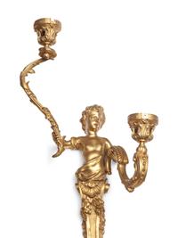 A Pair of Louis XVI Style Gilt Bronze Figural Two-Light Sconces