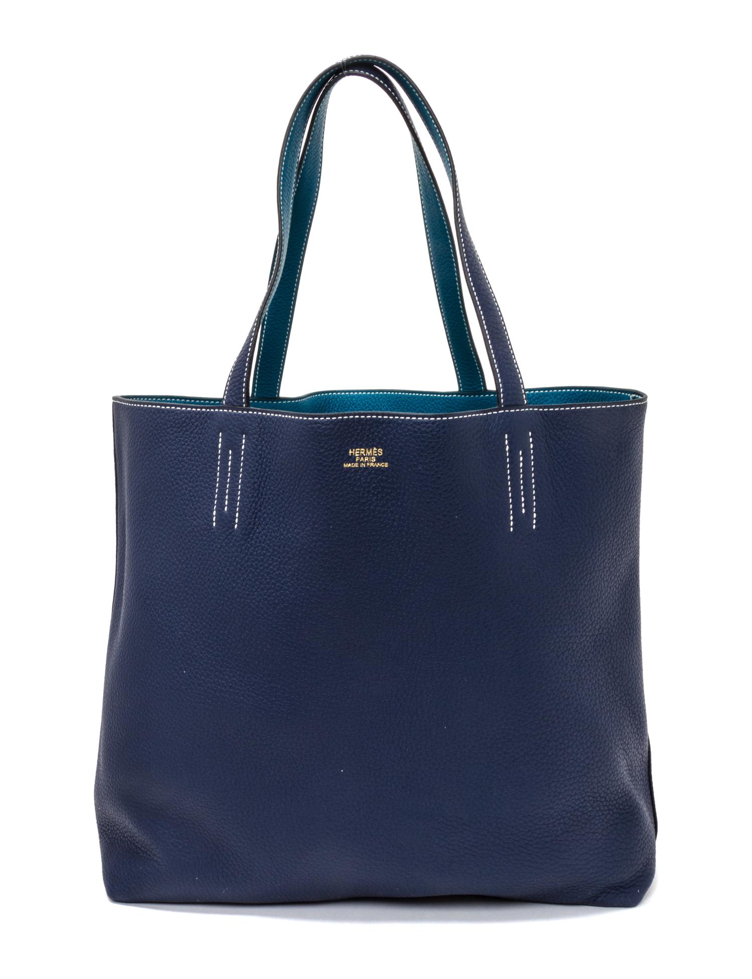 An Hermes Bleu Izmir/Bleu Sapphire 45cm Taurillon Clemence Double Sens Tote, 17.5" x 15.5" x 5".