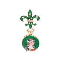 ENAMEL AND DIAMOND CONVERTIBLE BROOCH/POCKET WATCH