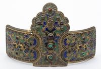 A Hardstone and Glass Embellished Belt Buckle. Length 7 1/2 inches.