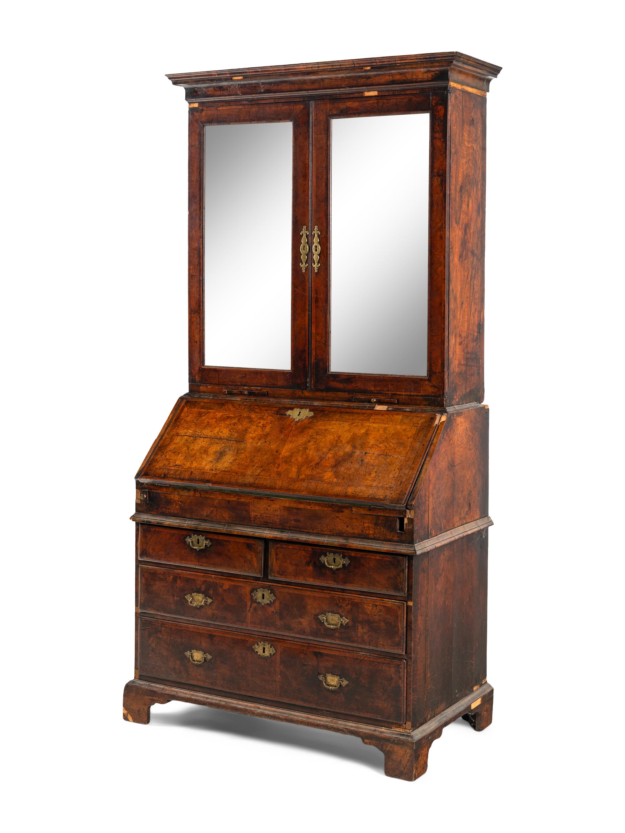 An English Walnut Bureau Bookcase