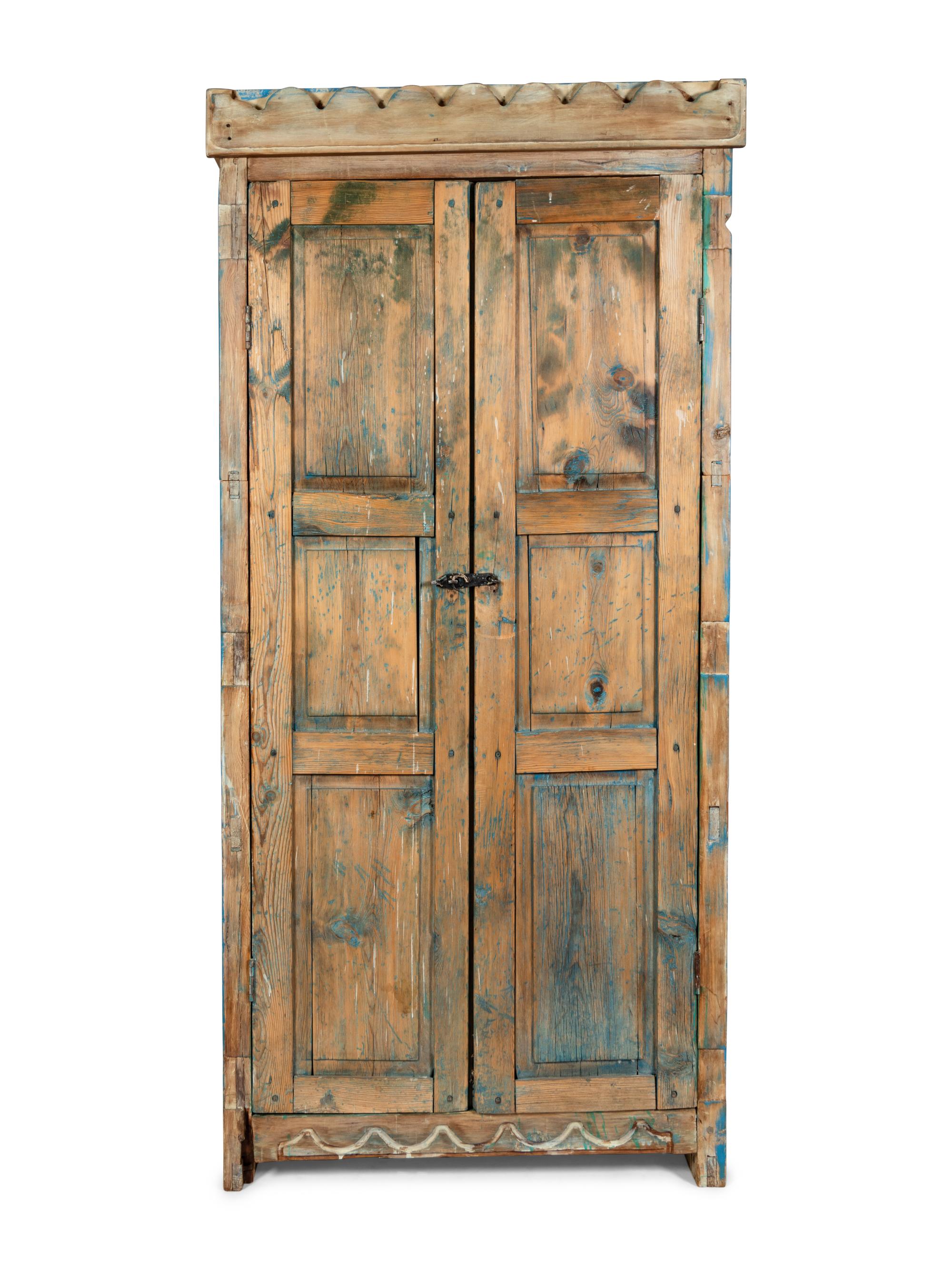 A Painted Rustic Cabinet in Two Pieces