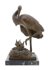 An Italian Bronze Ornithological Group, Sirio Tofanari (1886-1969), Height 19 1/2 inches.