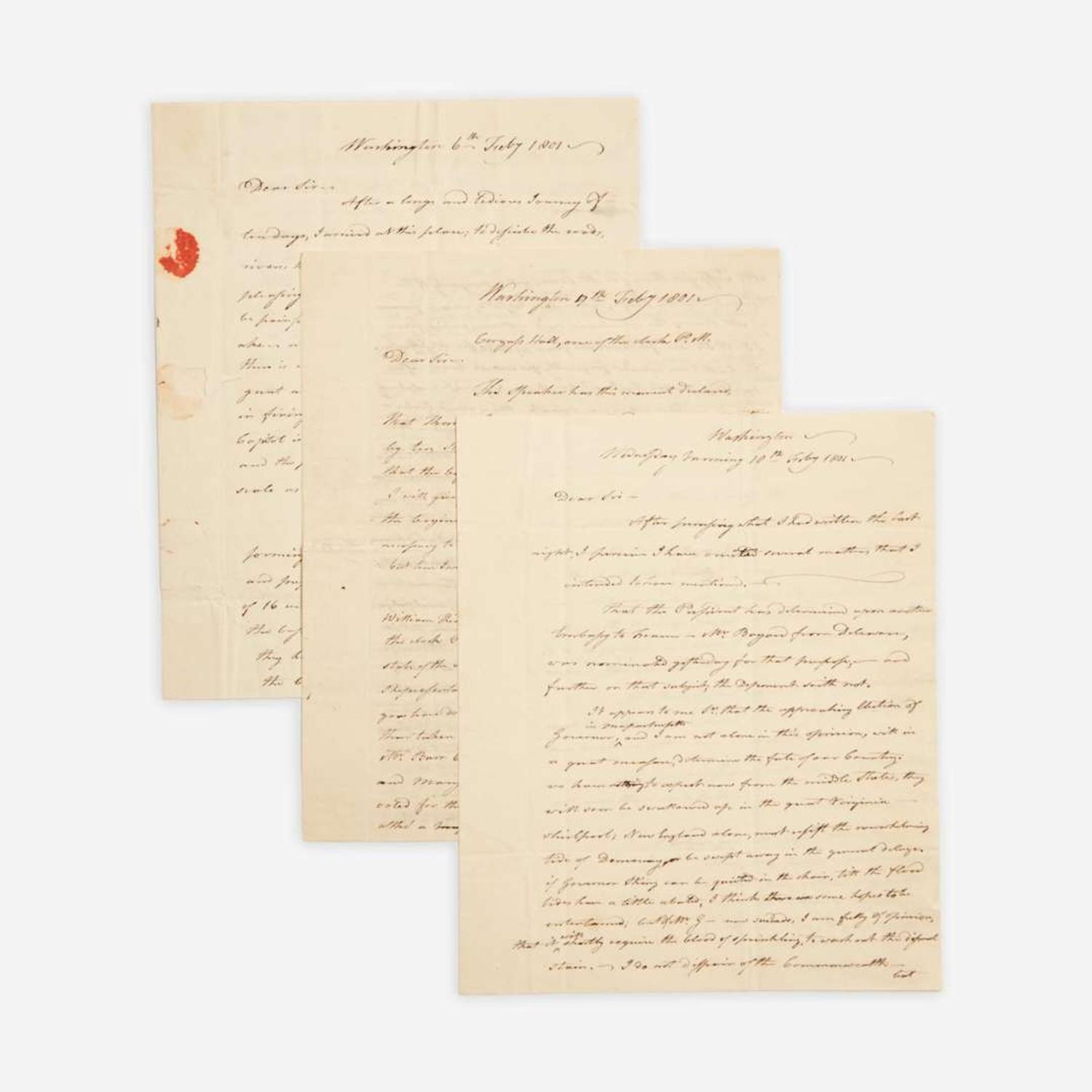 [Jefferson, Thomas] Mattoon, Ebenezer Group of 3 Autograph Letters, signed