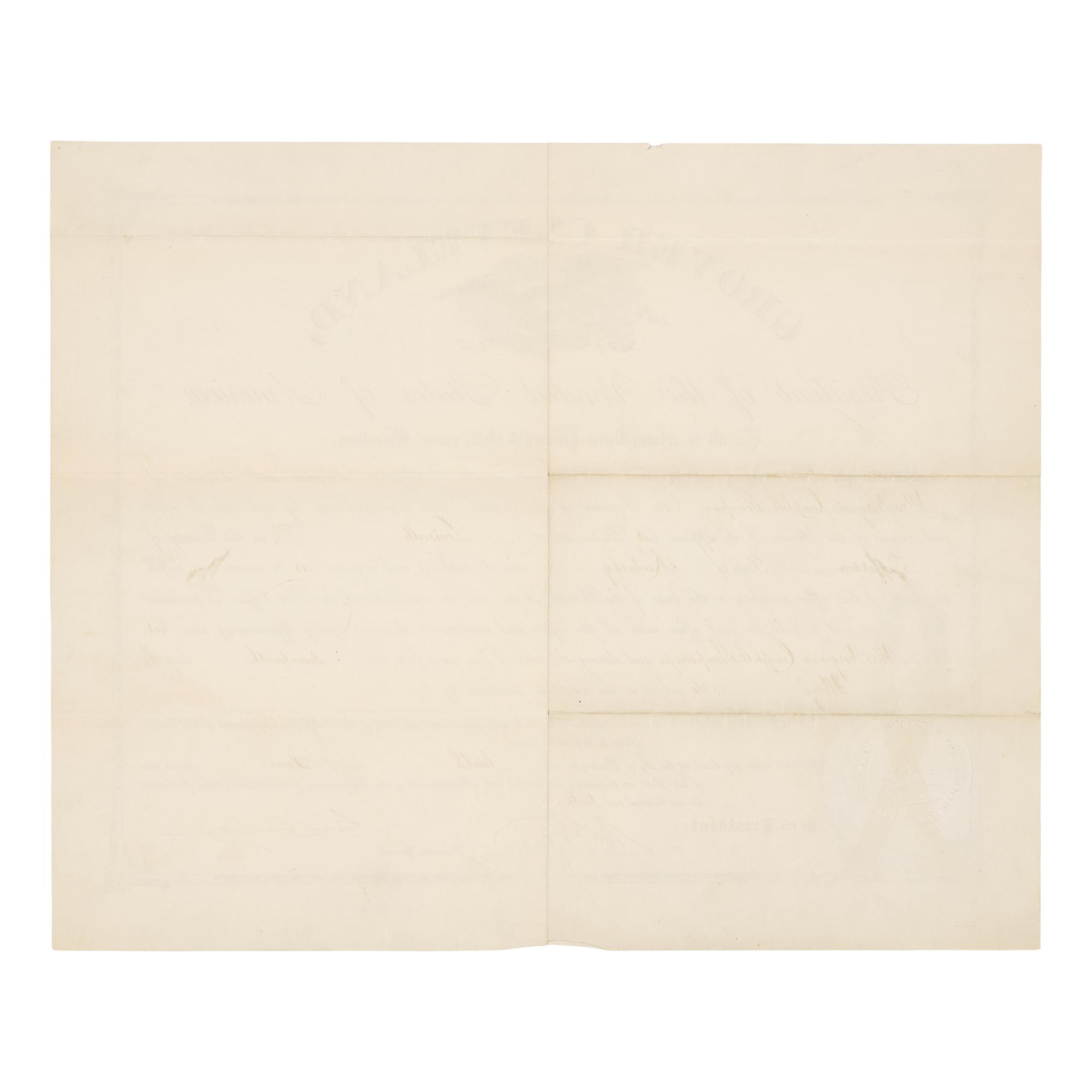[Presidential] Cleveland, Grover. Partially-printed document, signed