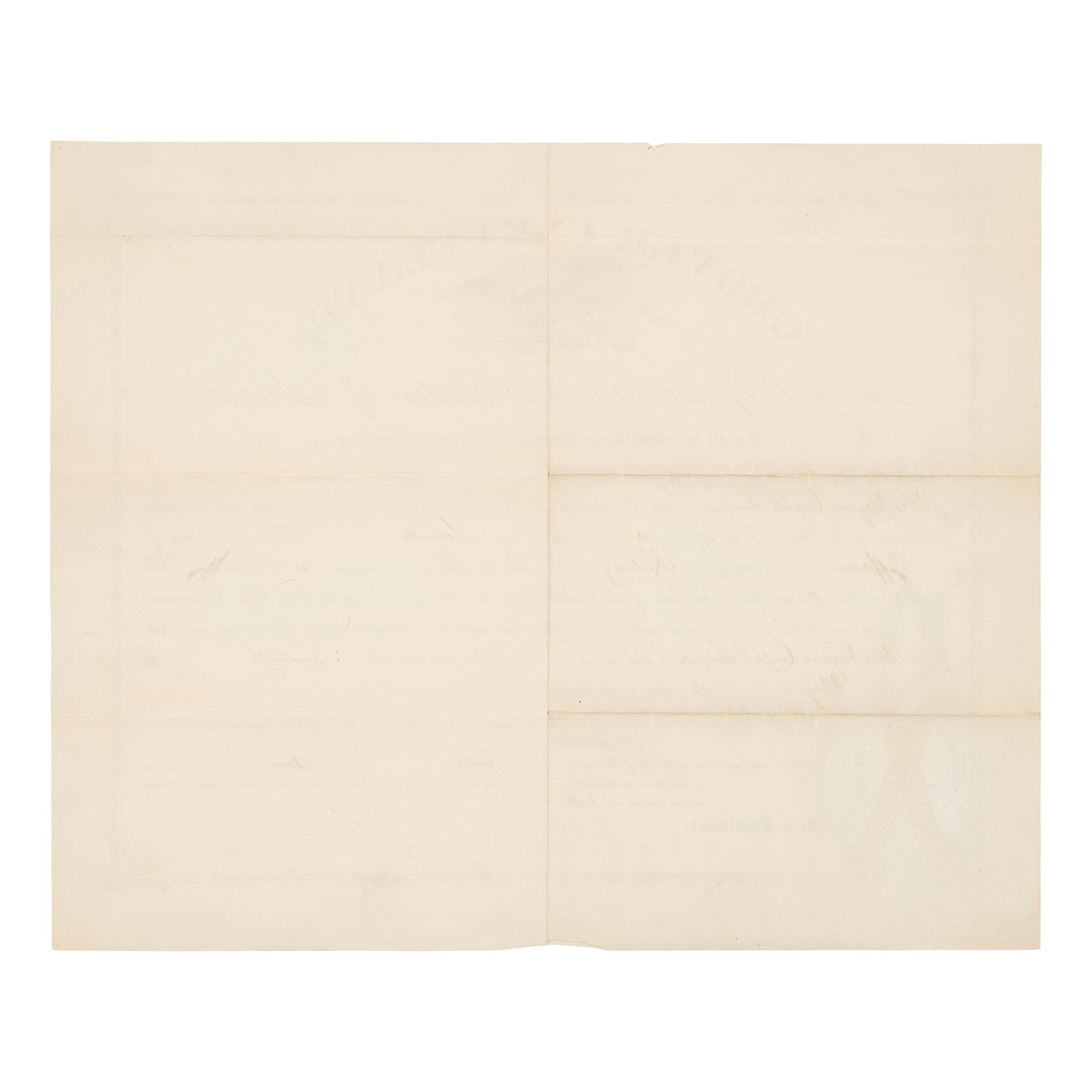 [Presidential] Cleveland, Grover. Partially-printed document, signed