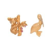COLLECTION OF YELLOW GOLD AND DIAMOND ANIMAL BROOCHES