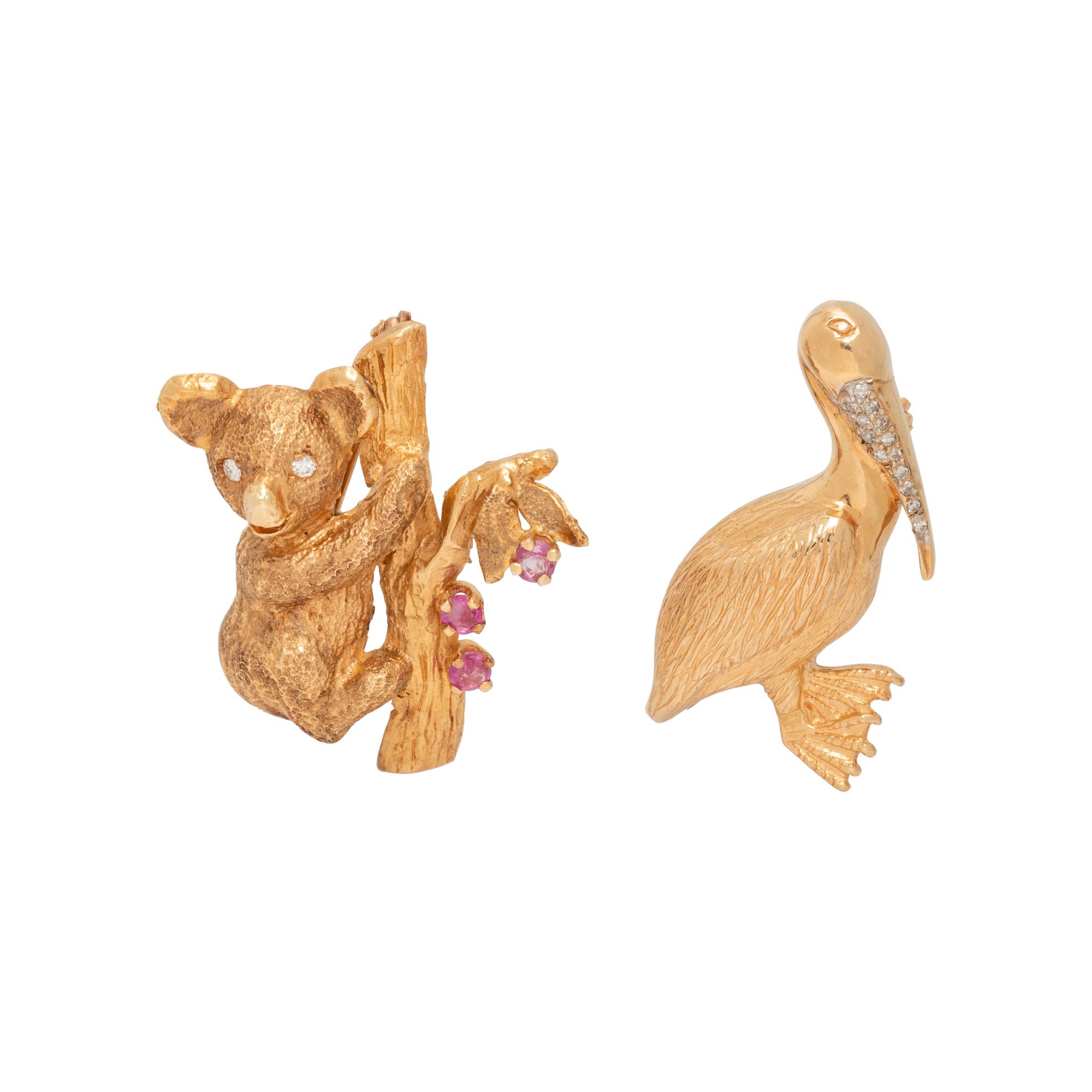 COLLECTION OF YELLOW GOLD AND DIAMOND ANIMAL BROOCHES