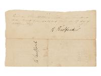 LINCOLN, Abraham (1809-1865). Autograph promissory note signed ("A. Lincoln"), countersigned by William F. Berry and William Green for Rueben Radford. New Salem, Illinois, 19 October 1833.