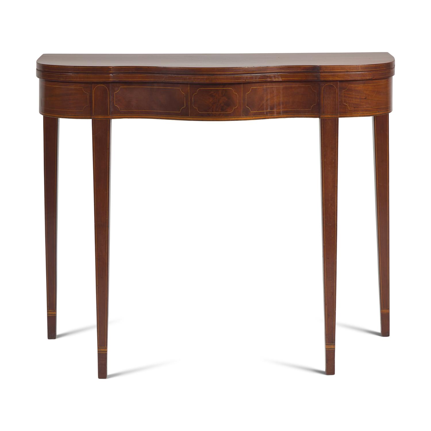 A Federal Inlaid Mahogany Serpentine Card Table