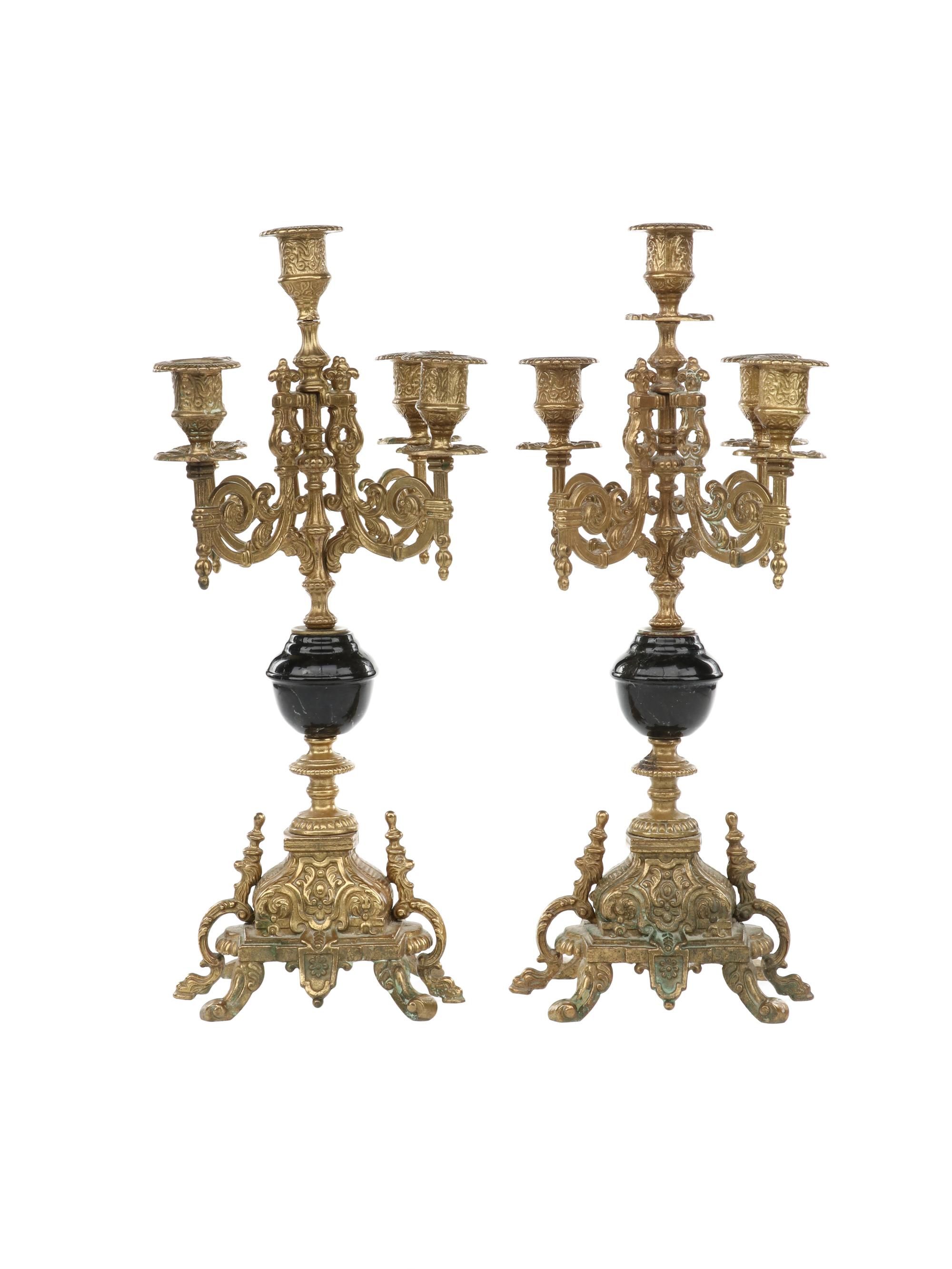 A Pair of Baroque Revival Gilt-Bronze Five-Light Candelabra