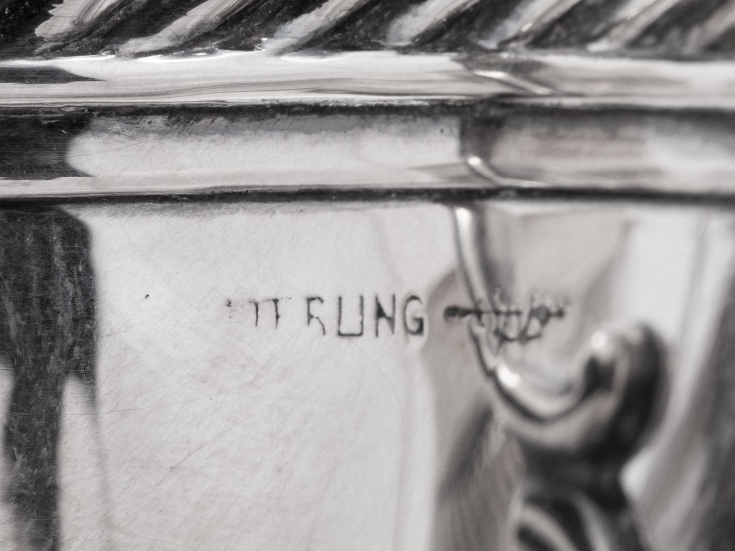 A Set of Twelve Silver Coffee Cups with Porcelain Liners, Twelve Saucers and an Associated Silver-Plate Tray