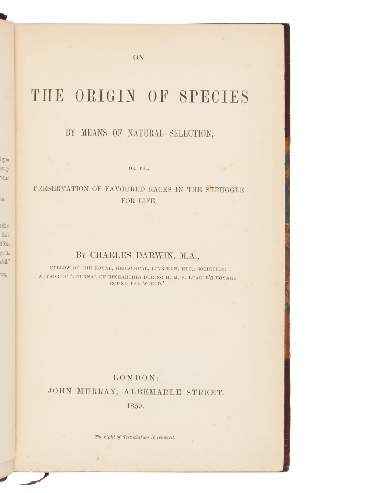 [NATURAL HISTORY]. DARWIN, Charles (1809-1882). On the Origin of Species . London: John Murray, 1859.