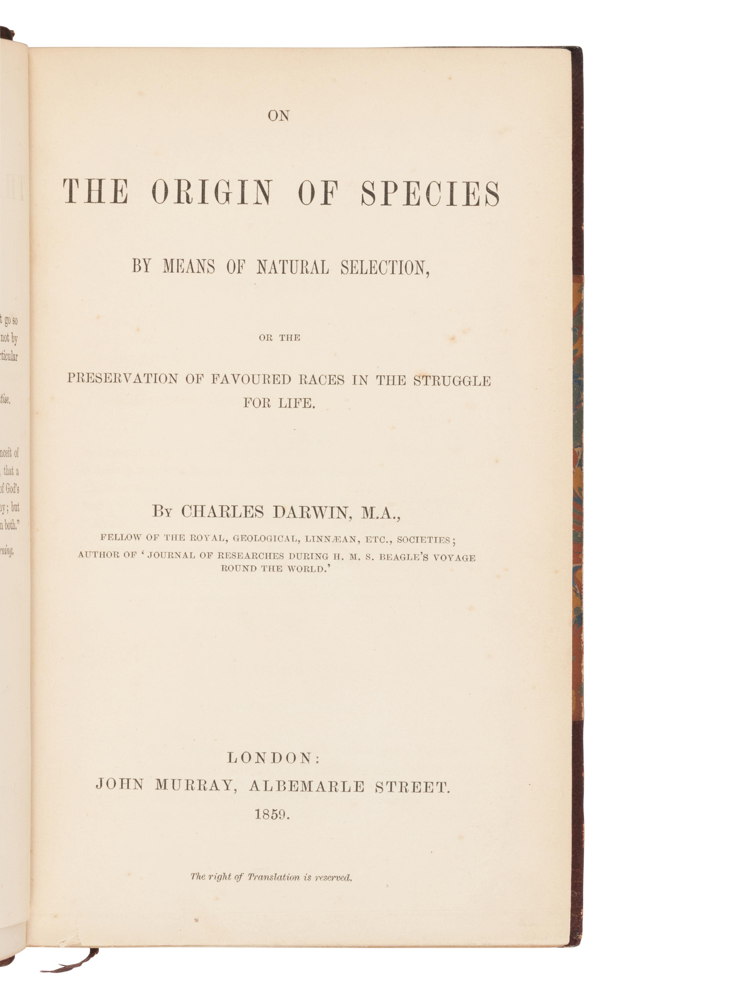 [NATURAL HISTORY]. DARWIN, Charles (1809-1882). On the Origin of Species . London: John Murray, 1859.