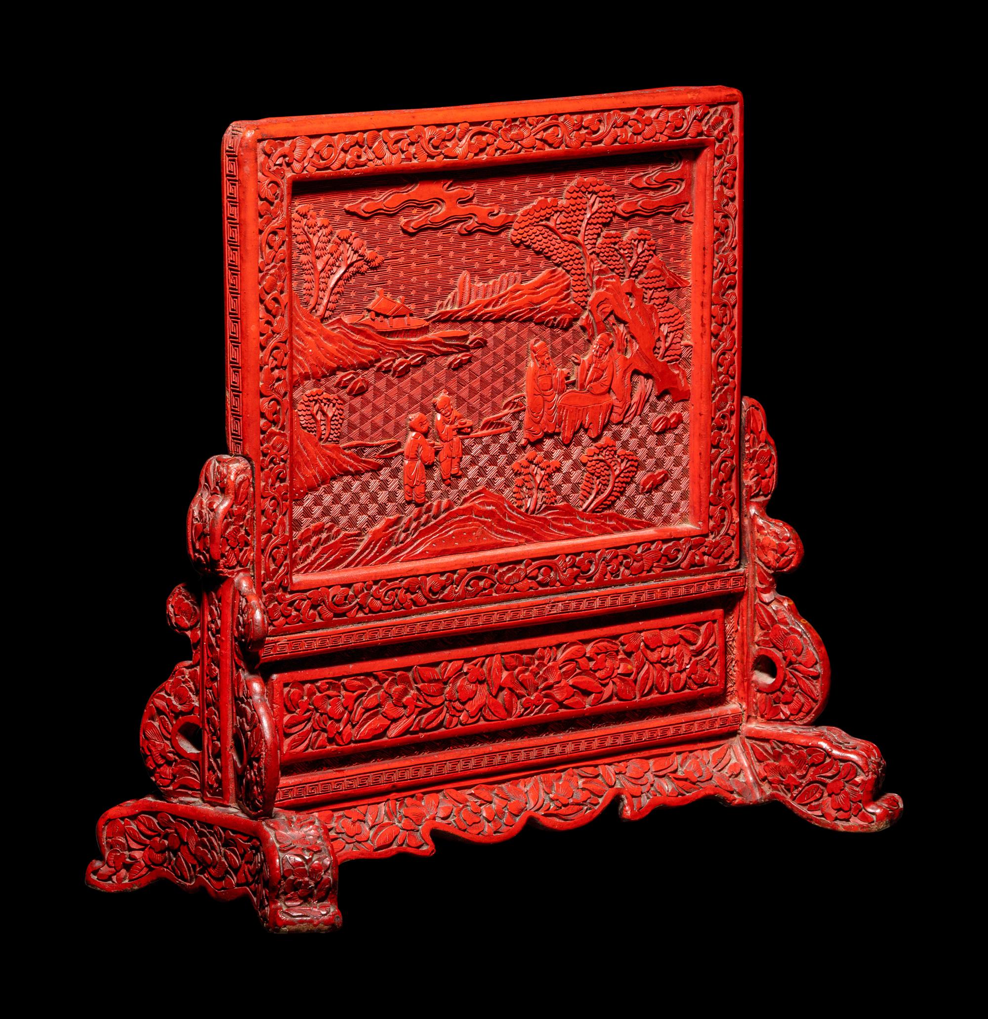 A Cinnabar Lacquer Table Screen