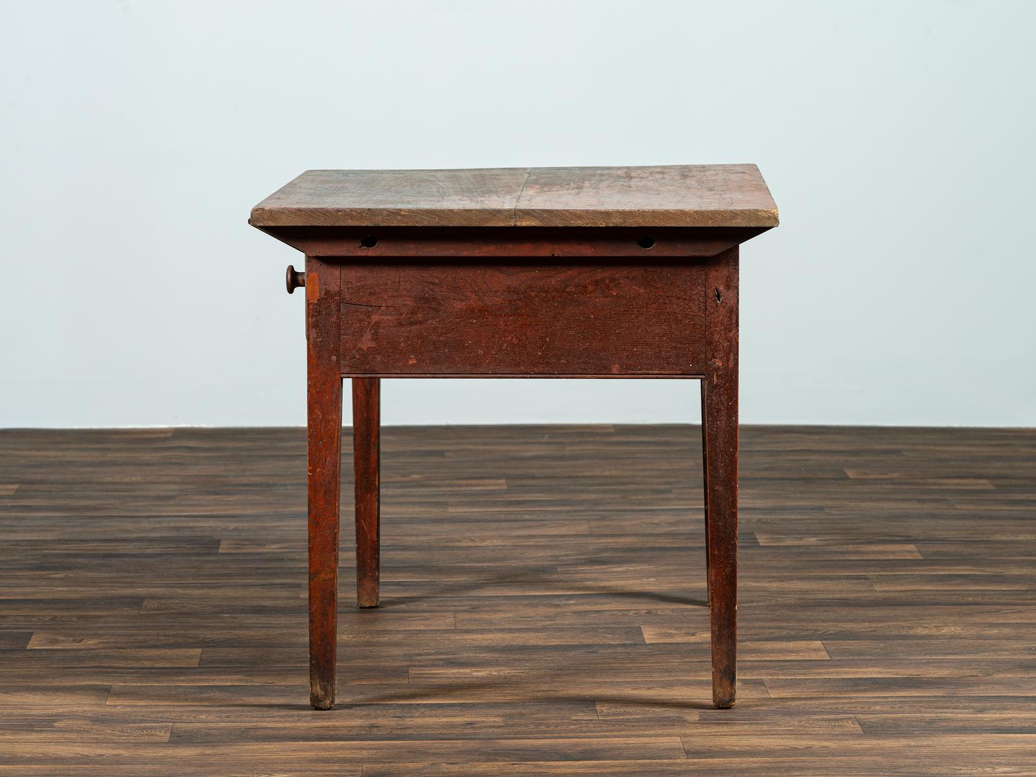 A Red-Stained Pine Two-Drawer Work Table