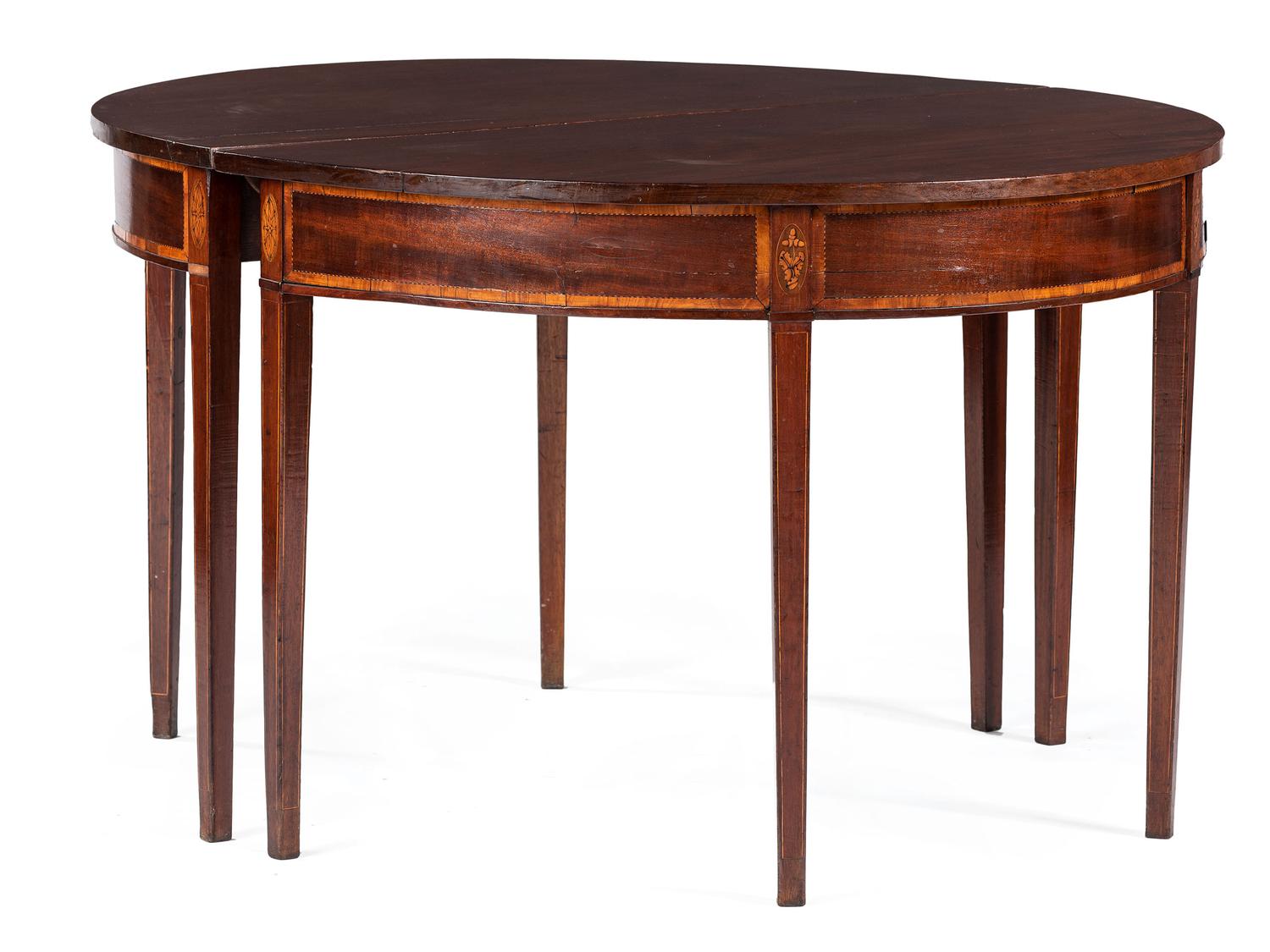 A Pair of Federal Mahogany Inlaid Console Tables