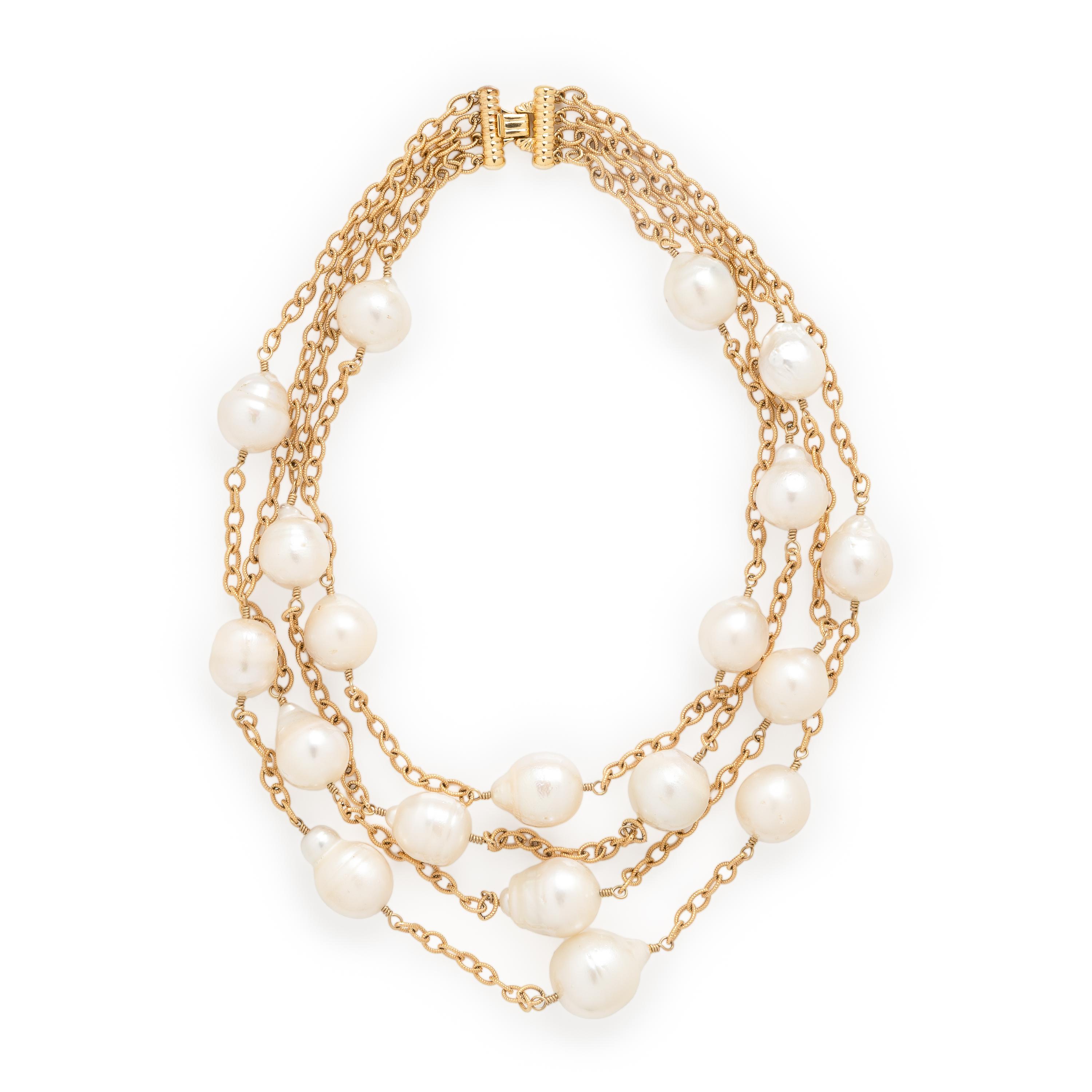 Baroque Cultured Pearl and Yellow Gold Necklace