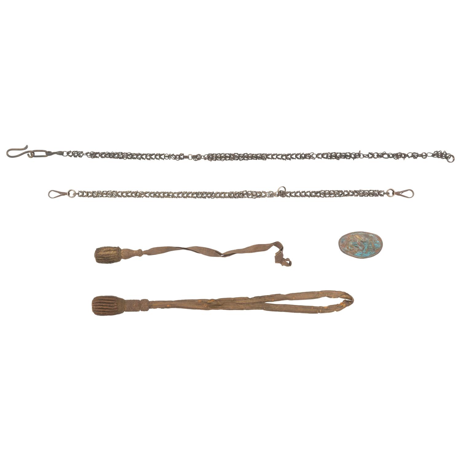 Two Bullion Sword Knots, Sword Hanger Chains & Reproduction Belt Plate