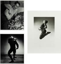 Barbara Morgan (American, 1900–1992) — Three Works ( José Limón, Chaconne , 1944; J osé Limón + Cat in Barbara Morgan Studio , 1944; Merce Cunningham-Totem Ancestor , 1942); printed later