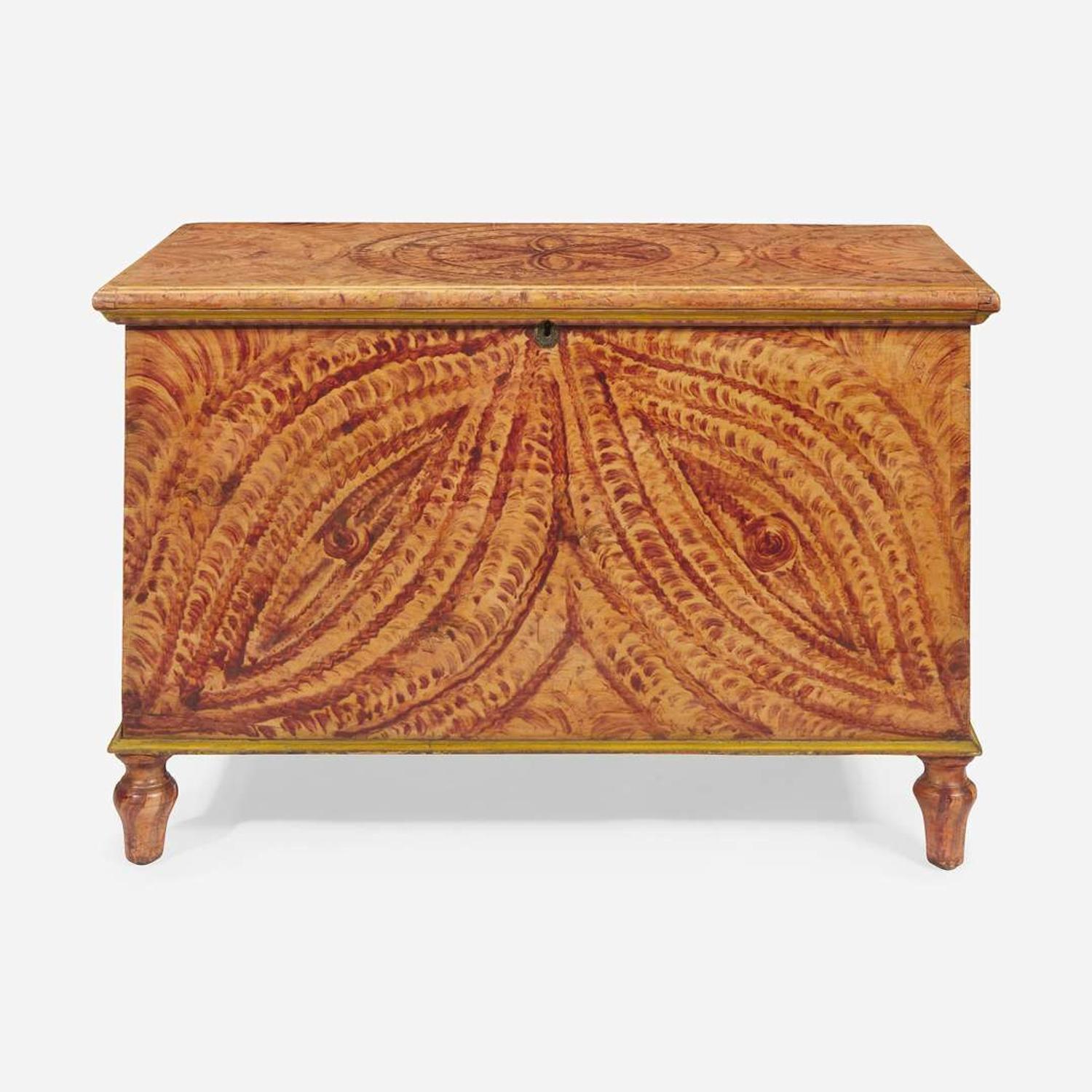 A painted and faux-grained blanket chest Attributed to the Deep Run Artist, Bucks County, PA, early 19th century