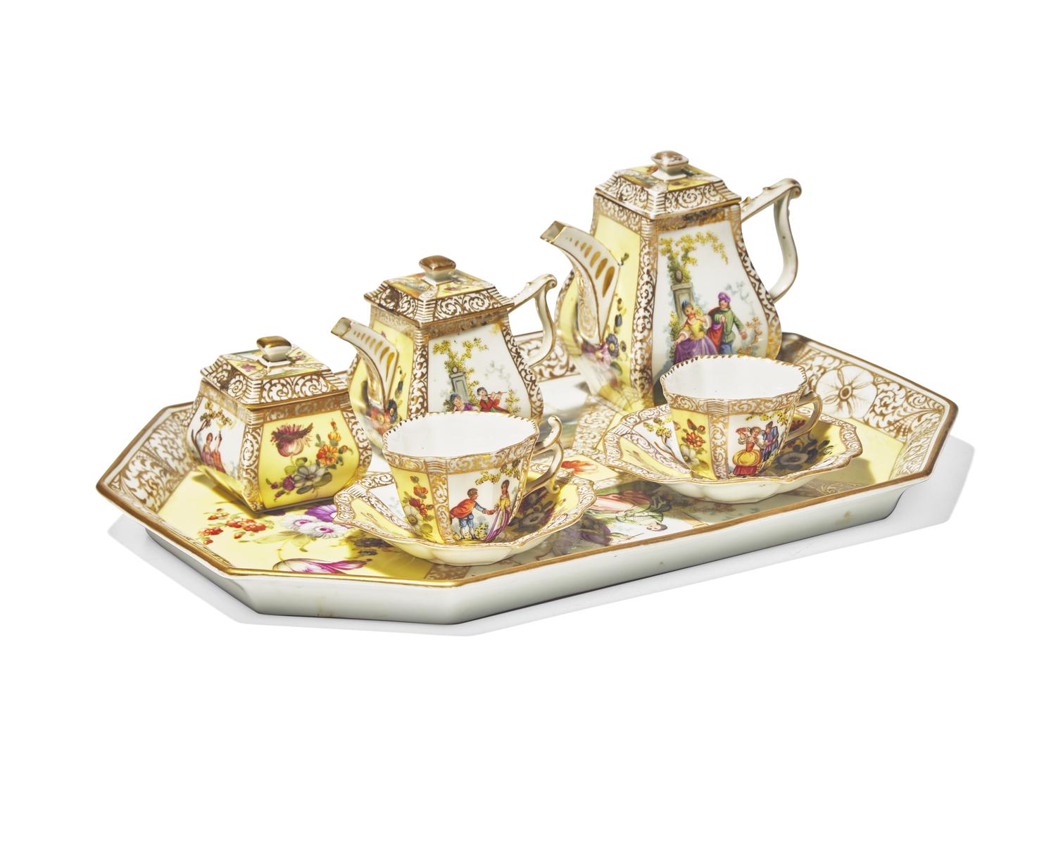 A Dresden Porcelain Miniature Eight-Piece Tea and Coffee Service
