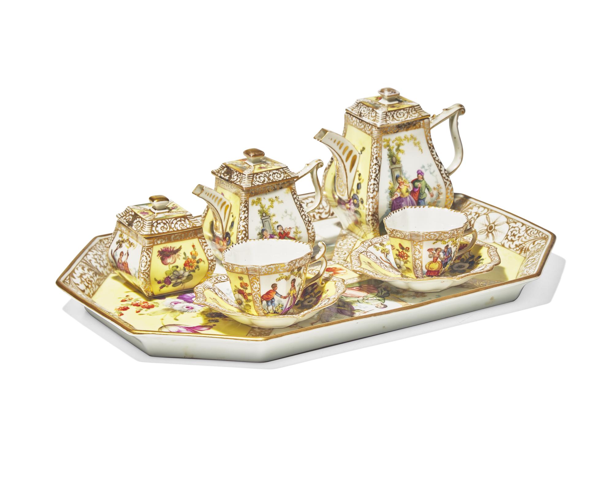 A Dresden Porcelain Miniature Eight-Piece Tea and Coffee Service