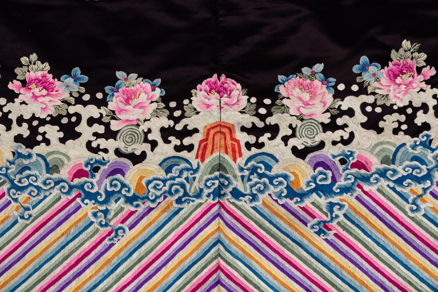 A Set of Aubergine Satin Ground Embroidered Silk Lady's Robe and Skirt