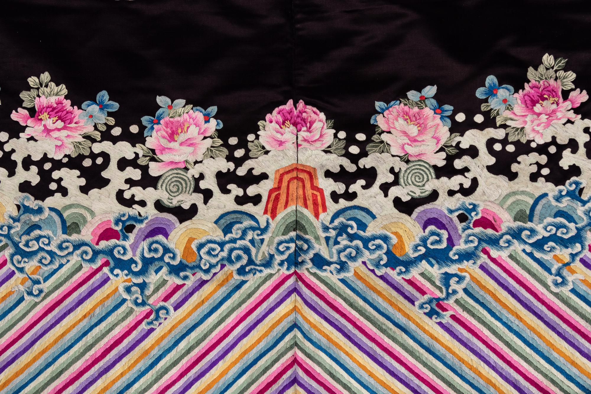 A Set of Aubergine Satin Ground Embroidered Silk Lady's Robe and Skirt