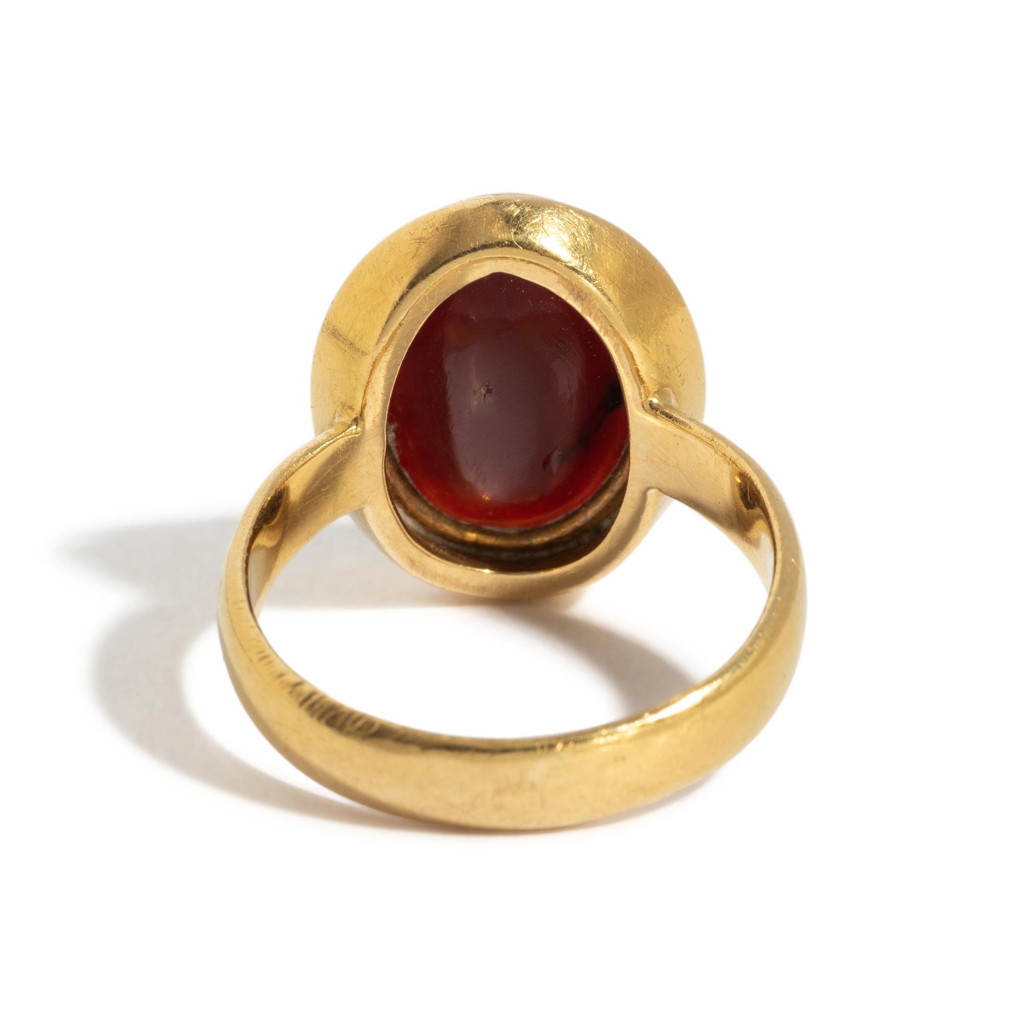 A Roman Carnelian Ring Stone with the Goddess Minerva — Set in a gold ring