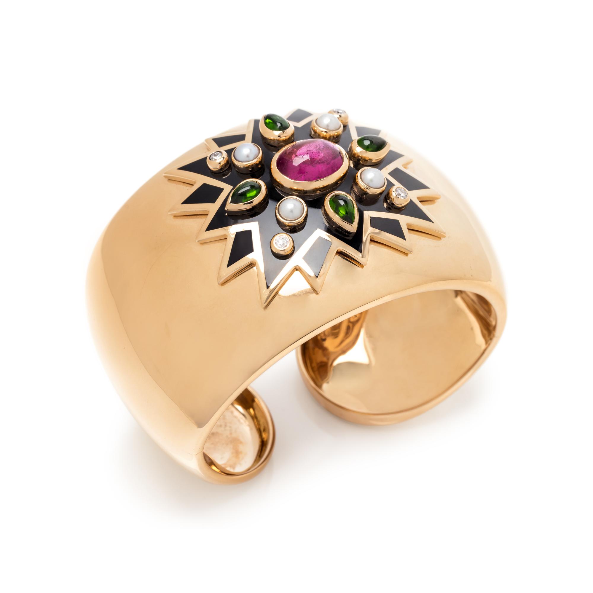 VERDURA, YELLOW GOLD, MULTIGEM AND DIAMOND 'SUNBURST' CUFF BRACELET